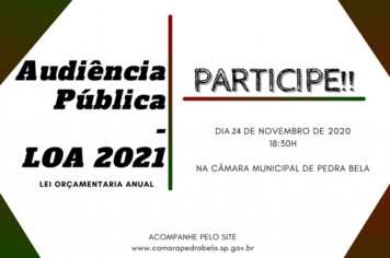 A Audiência Pública, Lei Orçamentária Anual acontecerá no dia 17 de novembro de 2020 e será transmitida AO VIVO pelo Youtube.