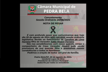 Cancelamento Sessão Ordinária do dia 20/08/2024