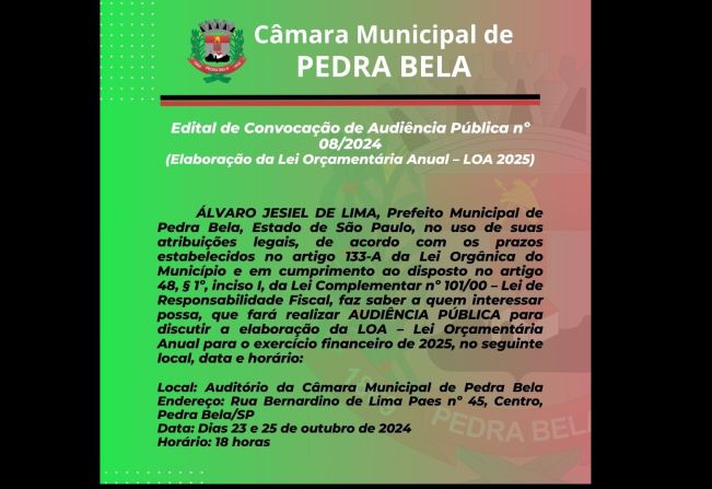 Edital de Convocação de Audiência Pública nº 08/2024